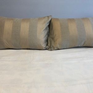 Set of 2 Anichini 100% silk pillows stripe beige grey tan with inserts neutral